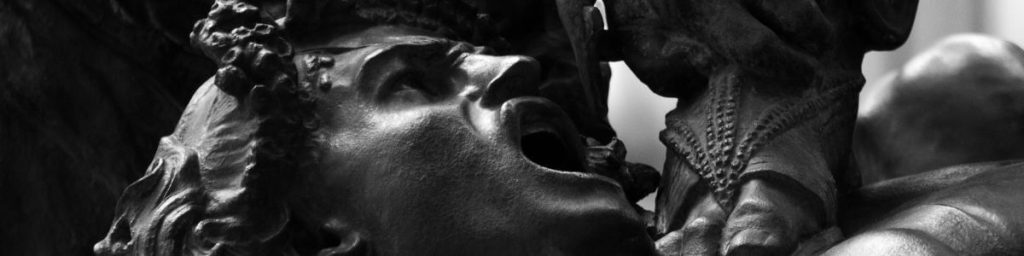 Ancient statue face expressing stress and pressure, symbolizing mental noise and distractions.